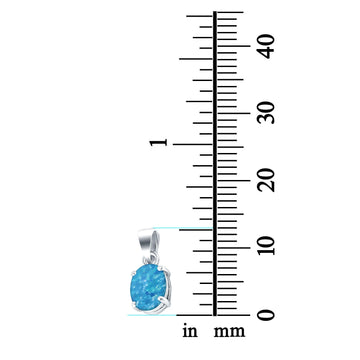 Oval Lab Created Blue Opal Pendant Charm 925 Sterling Silver